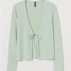 H&M Mint Green Tie Cardigan Ribbed Sweater Y2K 90’s